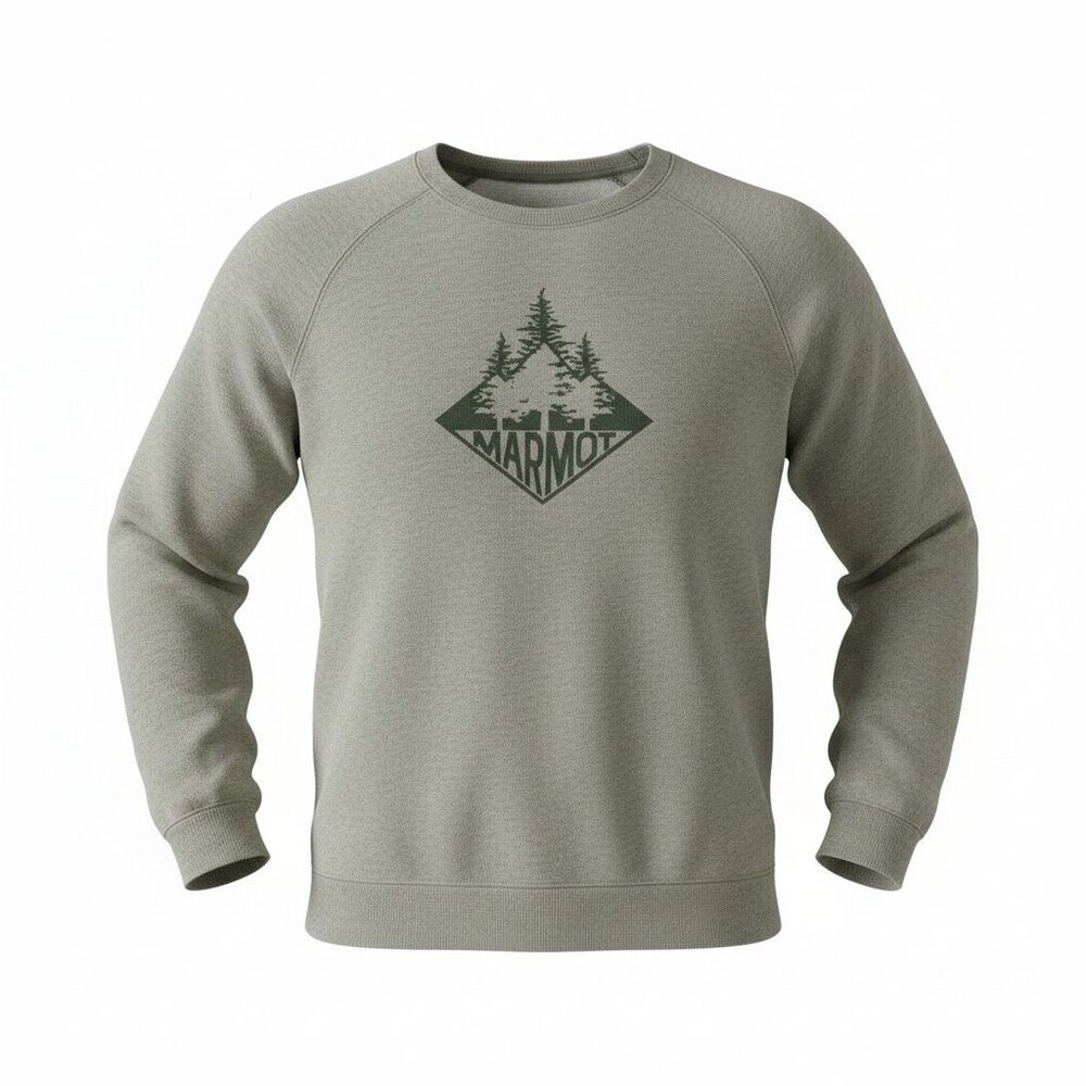 Marmot Pullover Sweatshirt Green Mens MEDIUM Sweater Forest Logo Graphic NWOT